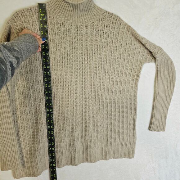 Garnet Hill Sm Ws Oatmeal Tan knit Lambwool Angora Blend turtleneck sweater Warm - Picture 5 of 12